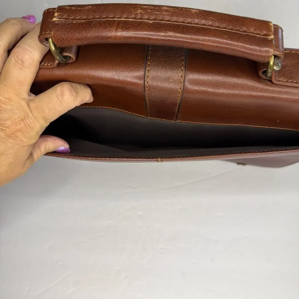 Stebco Top Grain Leather Briefcase Attaché Messenger Bag 2 Brass Keys Brown New